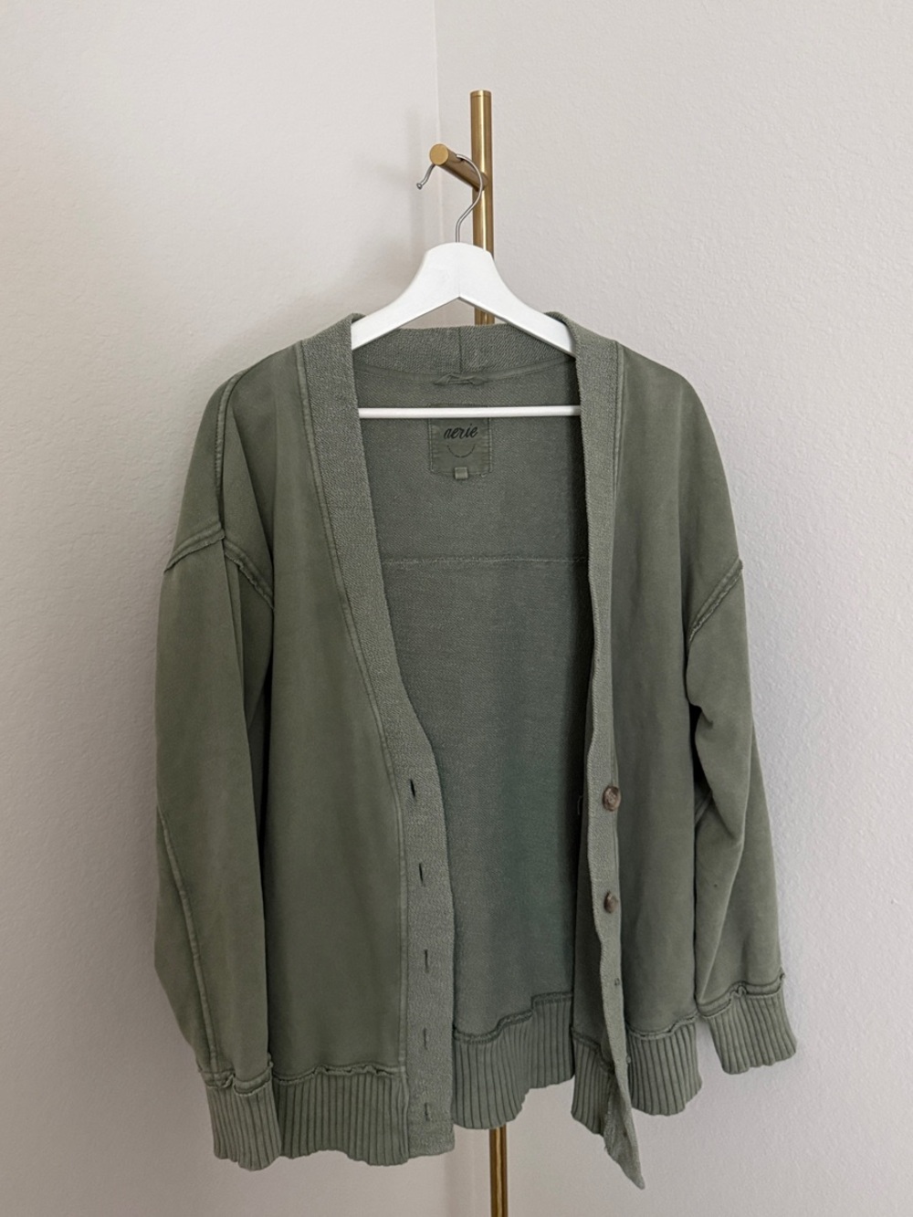 aerie Olive Green Button-Front Women's Cardigan